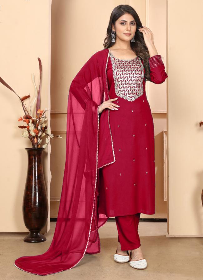 Premium Rayon Dark Pink Festival Wear Sequins Work Readymade Kurti Set